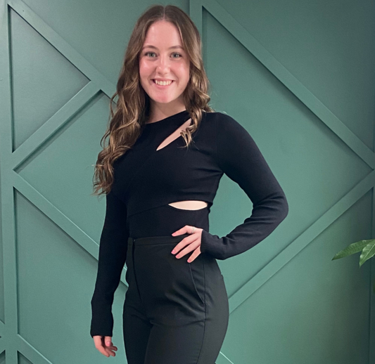 Black 'Phoebe' Long Sleeve Cutout Bodysuit