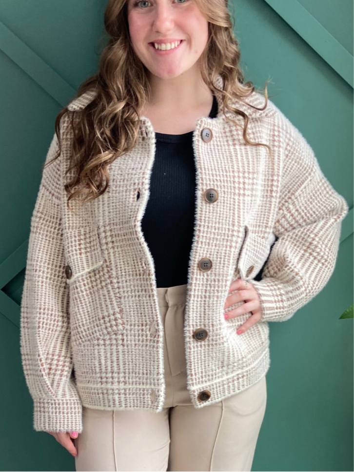 Ivory/ Brown 'Emma' Button Up Jacket