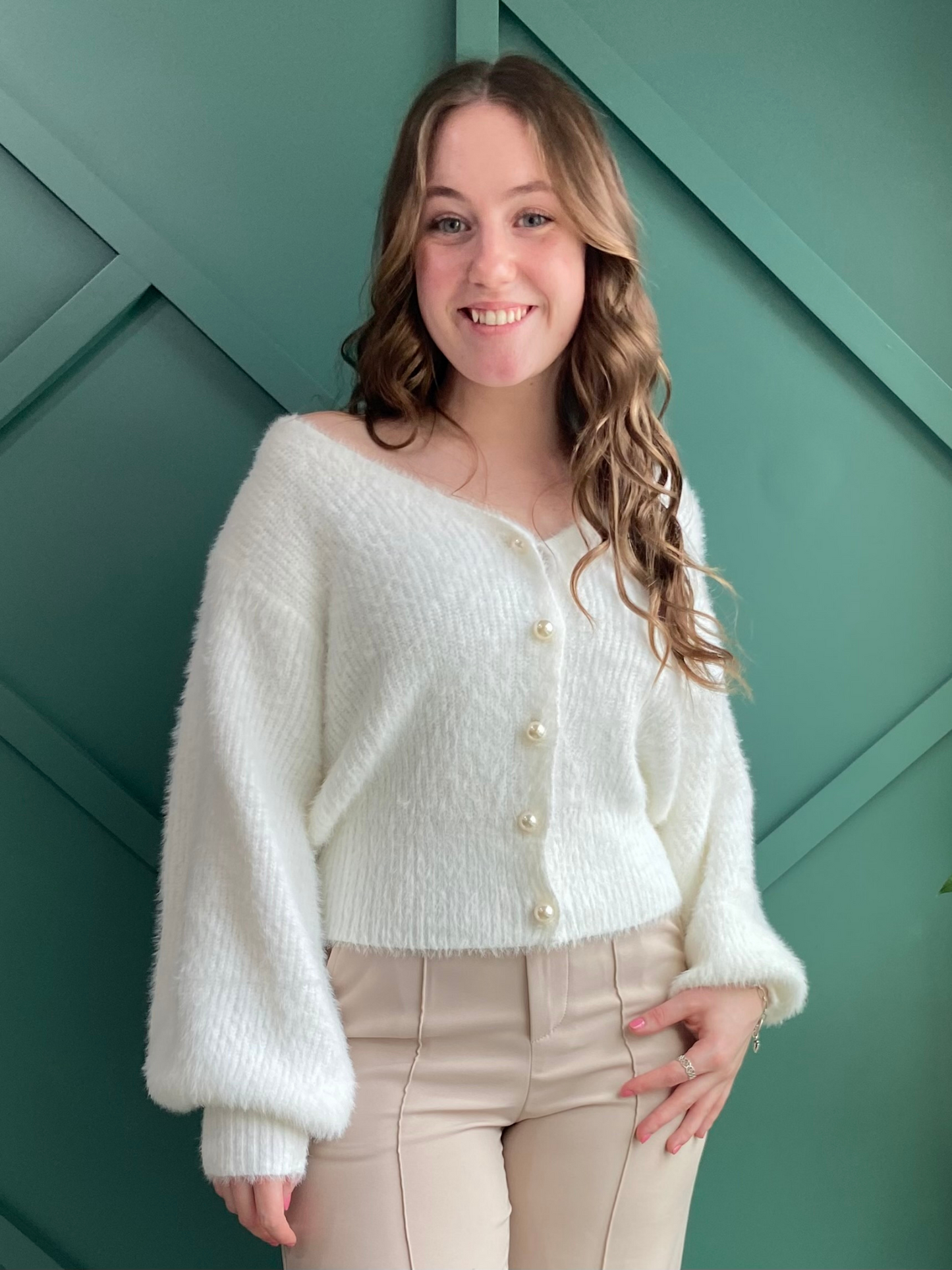 Ivory Pearl Button 'Serena' Cardigan