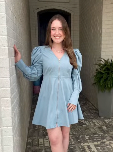 sleeve dress blue Blue 'Lyla' Zippered Front Cuff Sleeve Dress Medium