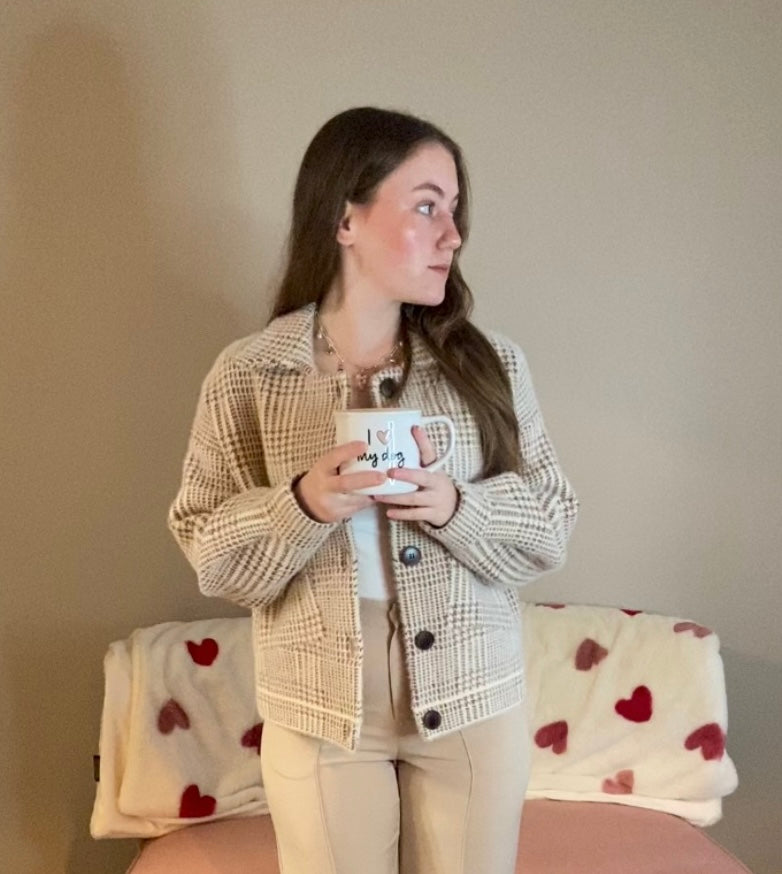 Ivory/ Brown 'Emma' Button Up Jacket