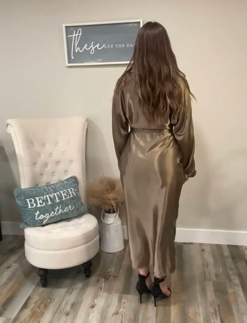 Gun Metal 'Scarlett' Silky Satin Tie Dress